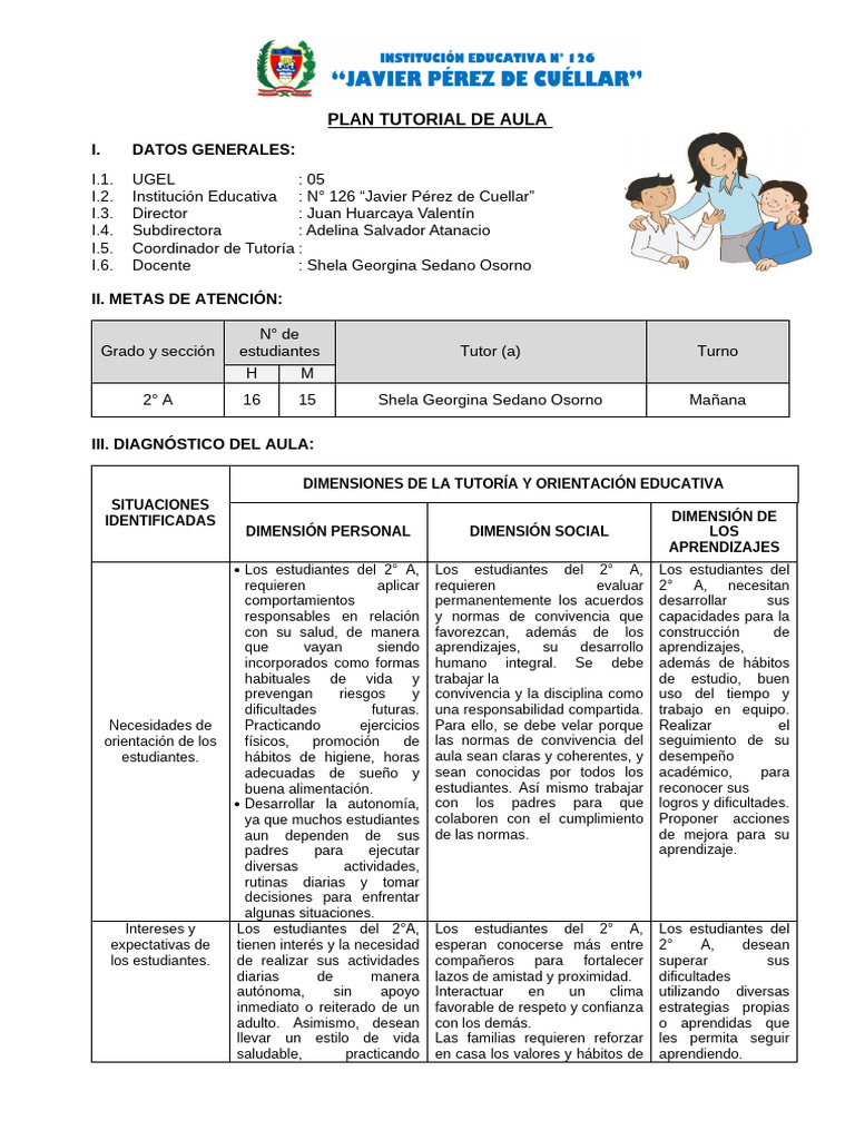 Plan Tutorial de Aula 2A | PDF | Salón de clases | Enseñando