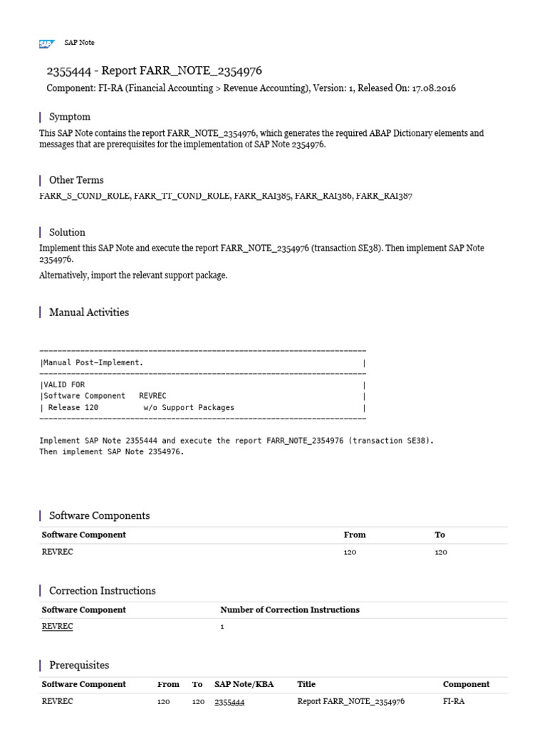 Report FARR - NOTE - 2354976: Symptom | PDF | Software Engineering ...
