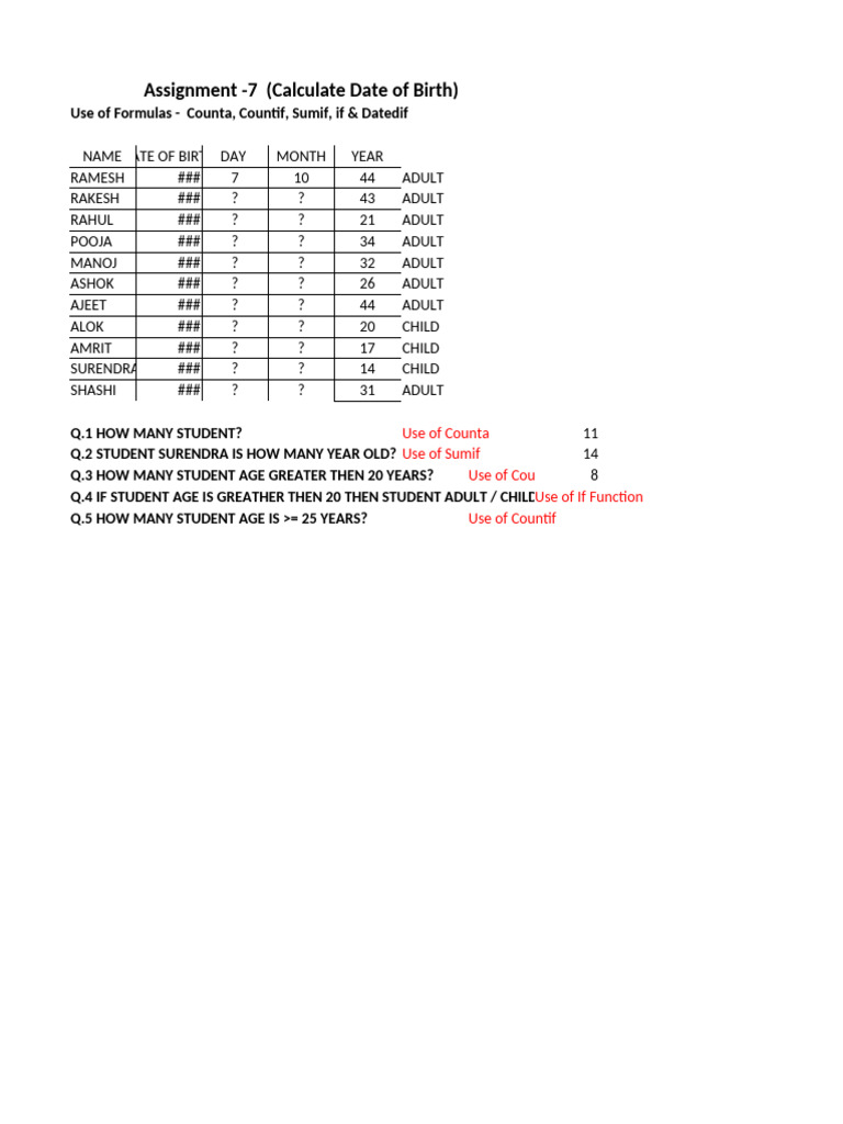 Date of Birth Calculation Assignment | PDF