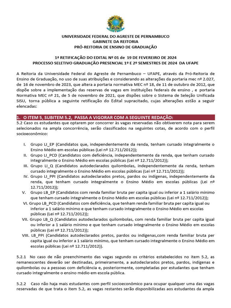 1 Retificação Do Edital 012024, de 19 de Janeiro de 2024 | PDF