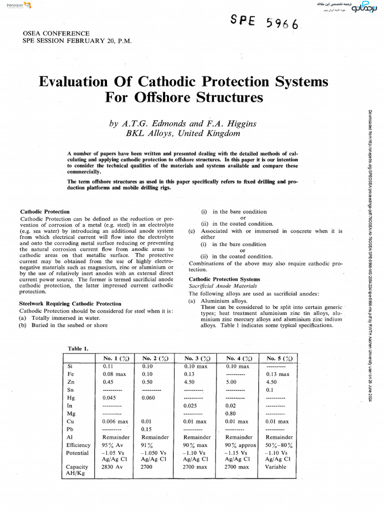 Evaluation of Cathodic Protection Systems For Offshore Structures | PDF ...
