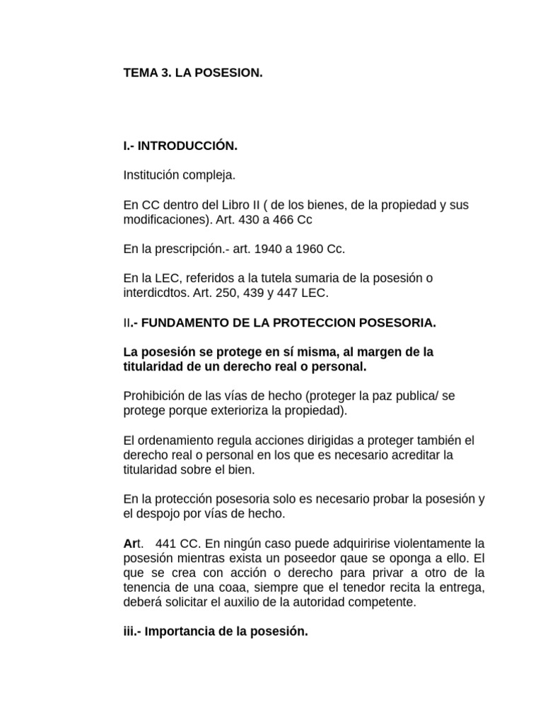 La Posesión: Conceptos y Clases Jurídicas | PDF | Posesión (Ley ...