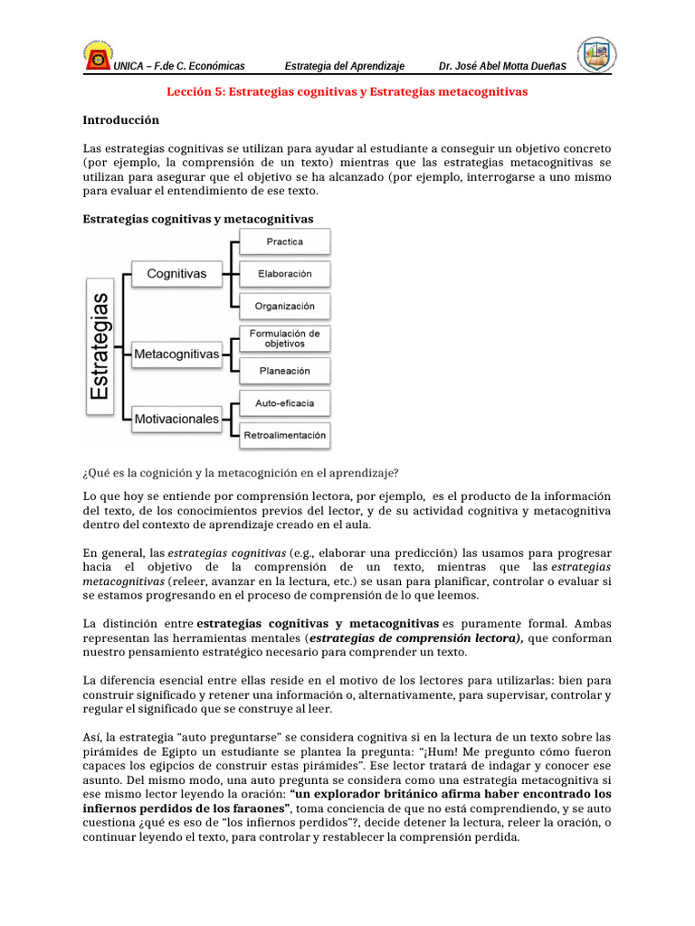 Estrategias Cognitivas y Metacognitivas en Lectura | PDF ...