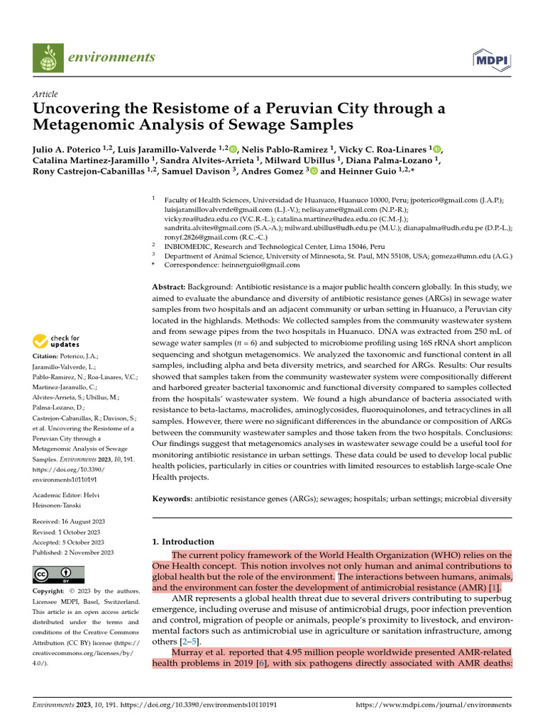 Uncovering The Resistome of A Peruvian City Throught A Metagenomic ...
