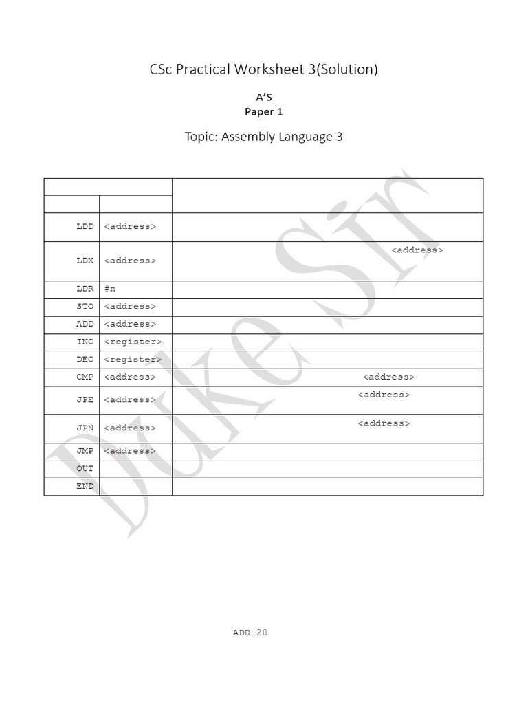 CSc. Worksheet-Assembly Language 3(Solution) | PDF | Assembly Language ...