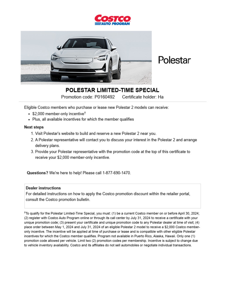 Costco Polestar 2 $2,000 Incentive Offer | PDF