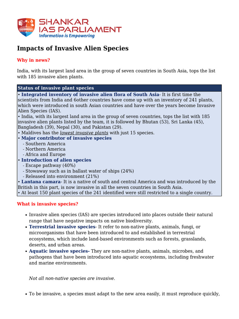 Invasive Alien Species in South Asia | PDF | Invasive Species ...