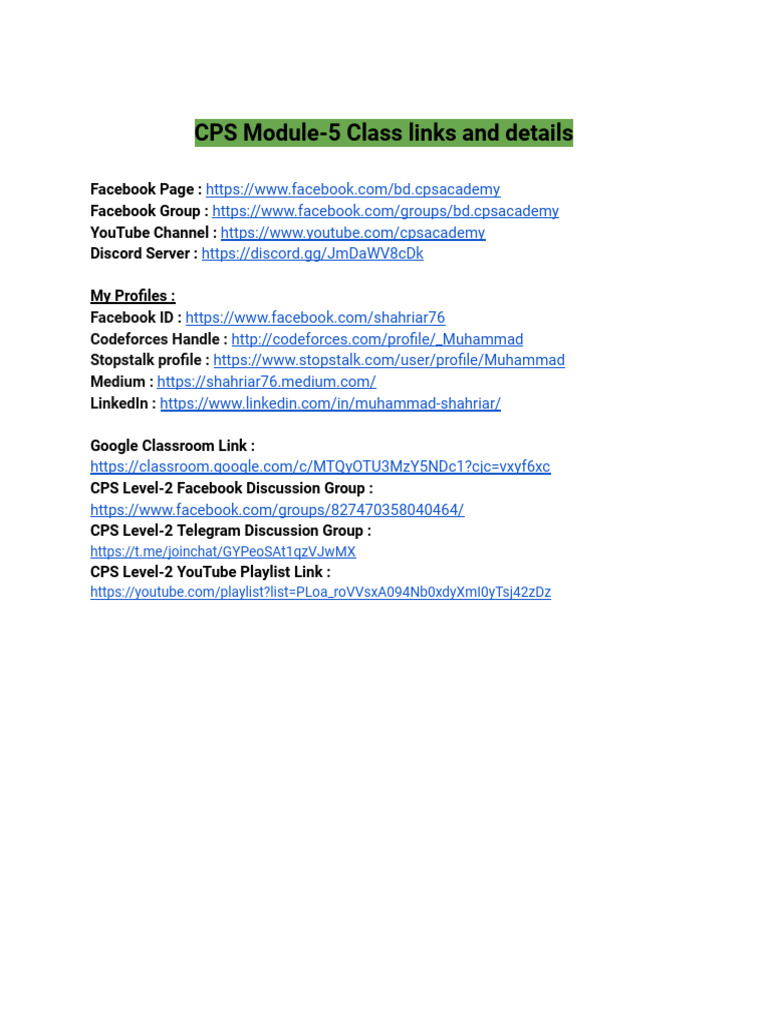 CPS Academy Module 5 Class Links | PDF | Computer Science ...