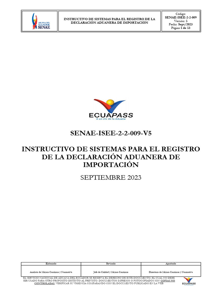 Instructivo SENAE para Declaración de Importación | PDF | aduana | Comercio