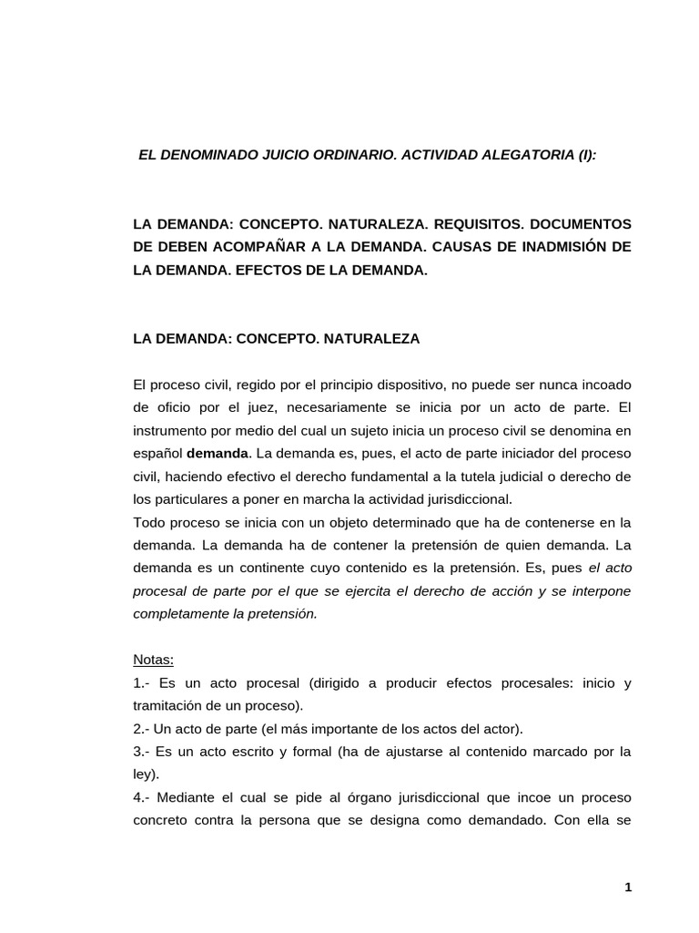 Requisitos de la Demanda en Juicio Ordinario | PDF | Demanda judicial ...