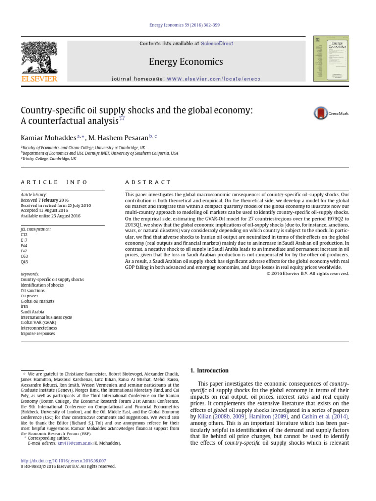 Country Specific Oil Supply Shocks and The Global Economy - 2016 ...