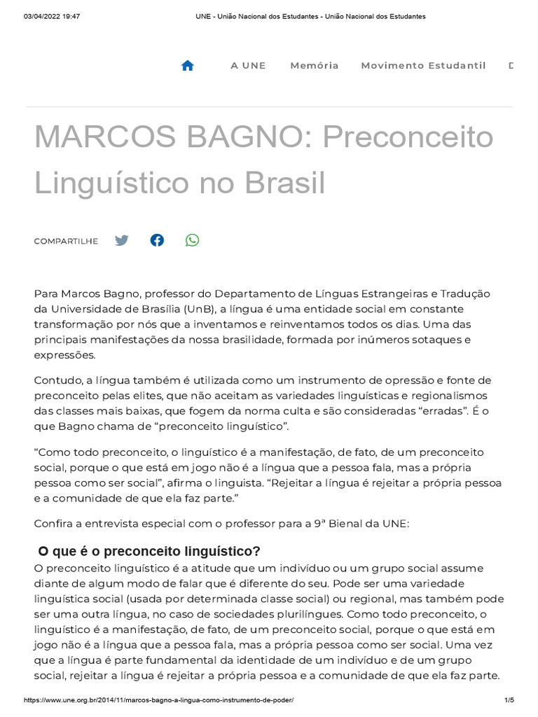 Preconceito Linguístico no Brasil | PDF | Linguística | Dialeto