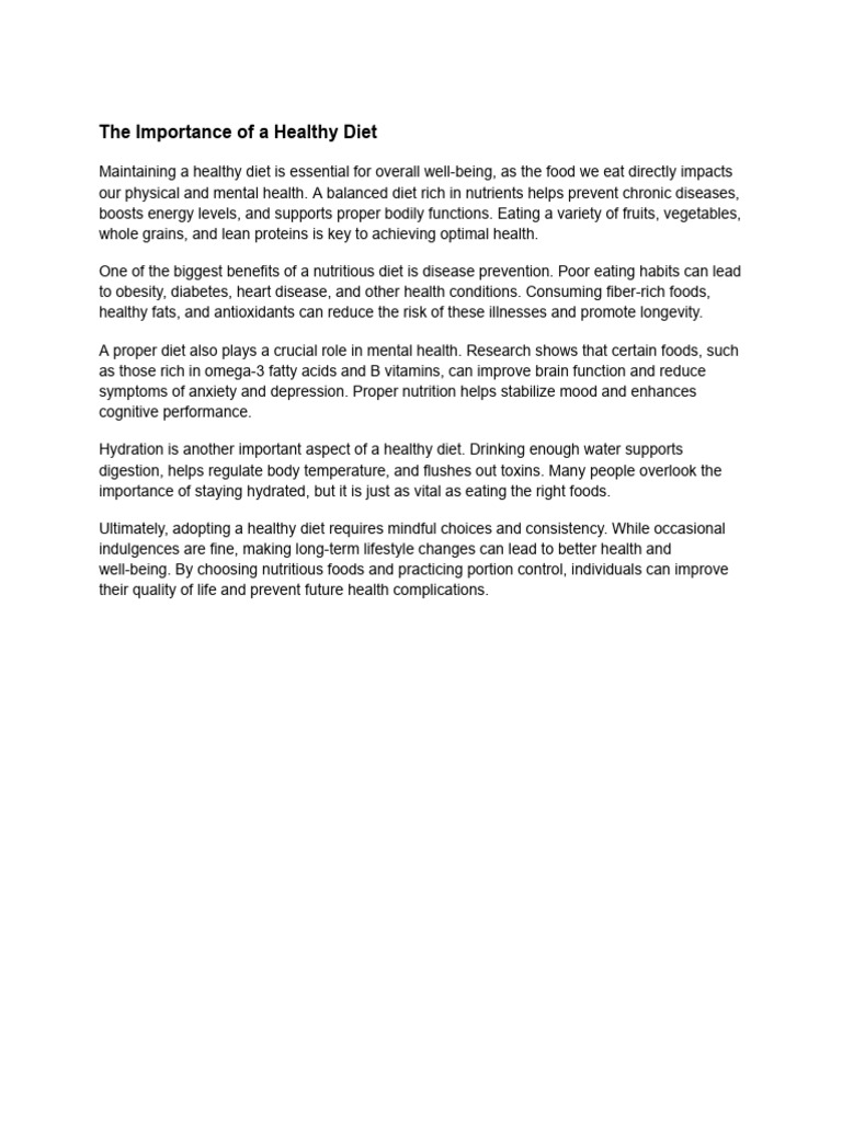 Benefits of a Healthy Diet for Wellness | PDF