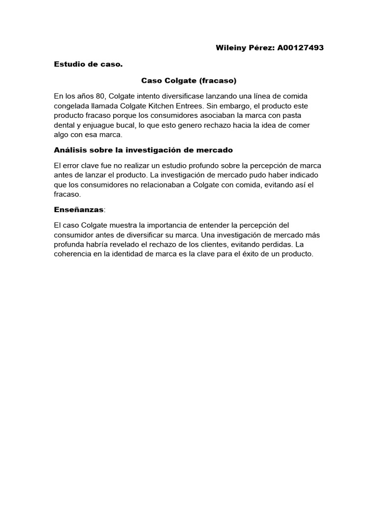 Fracaso de Colgate en Comida Congelada | PDF