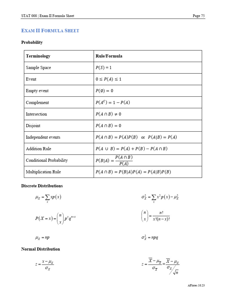 STAT+008+Exam+2+%28CH+4 7%29+Formula+Sheet | PDF