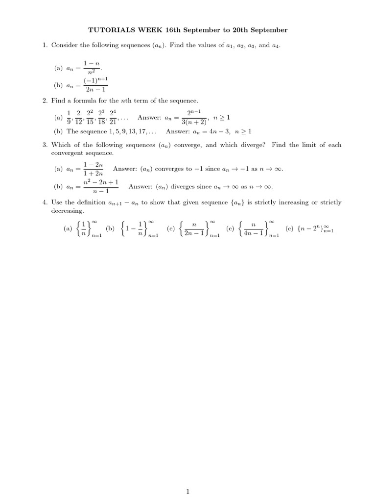 Sequences and Convergence Tutorial | PDF
