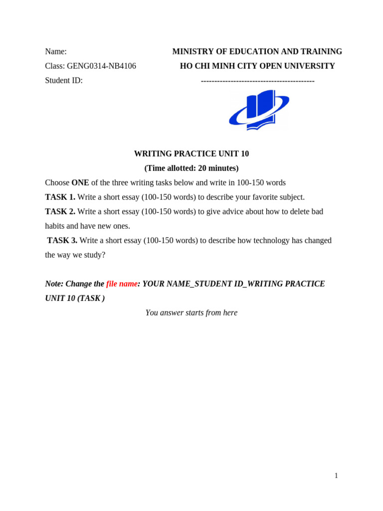 Writing Practice Unit 10 | PDF