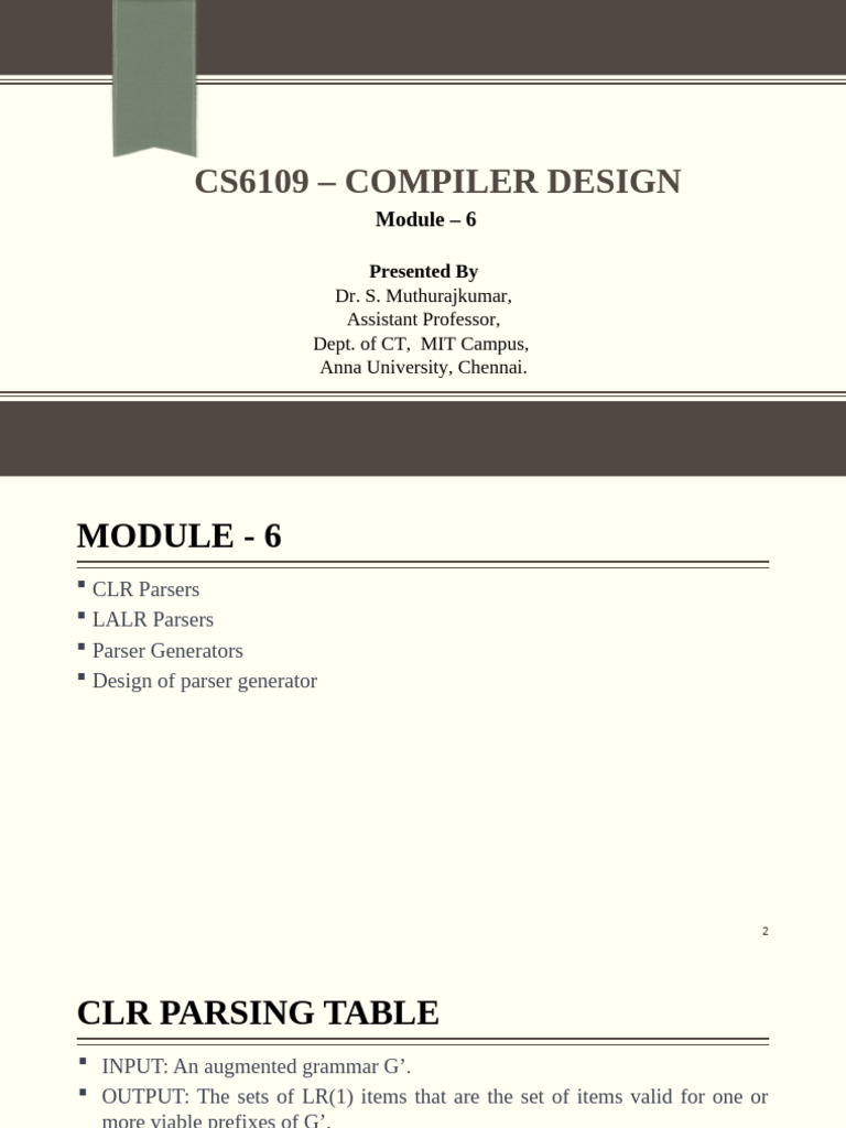 Compiler Design: CLR & LALR Parsing Techniques | PDF | Parsing | Syntax ...