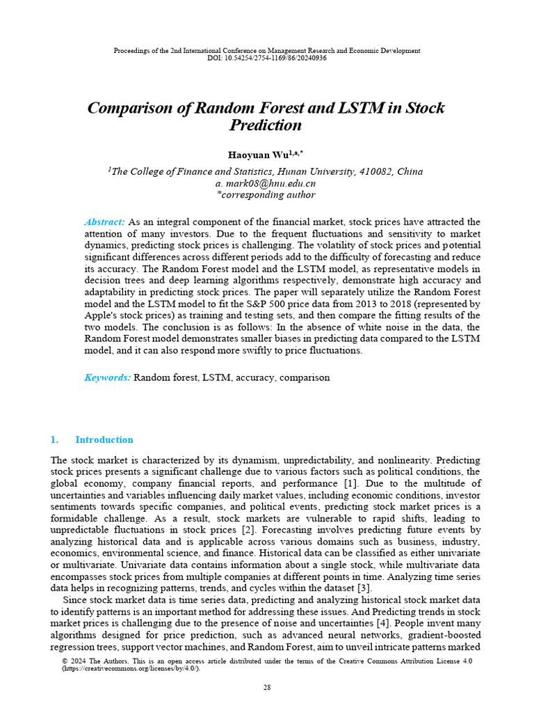Comparison of Random Forest and LSTM in Stock Pred | PDF | Time Series ...