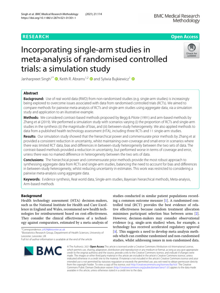 Visual Reference: Incorporating Single Arm Studies In Meta Analysis Of Randomised