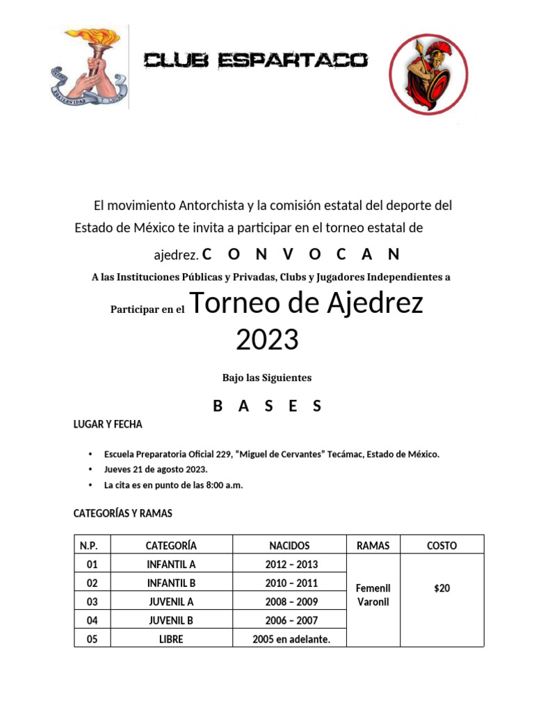Torneo Estatal de Ajedrez 2023 en Edomex | PDF | Deportes