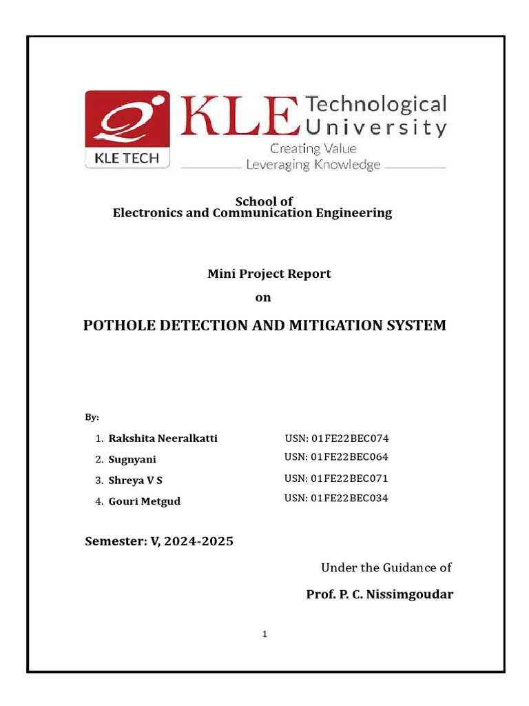 Pothole Detection and Mitigation System | PDF | Mathematical ...