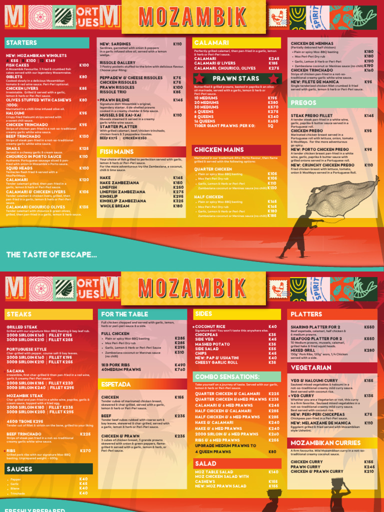 Mozambik Restaurant Menu Overview | PDF | Curry | Steak