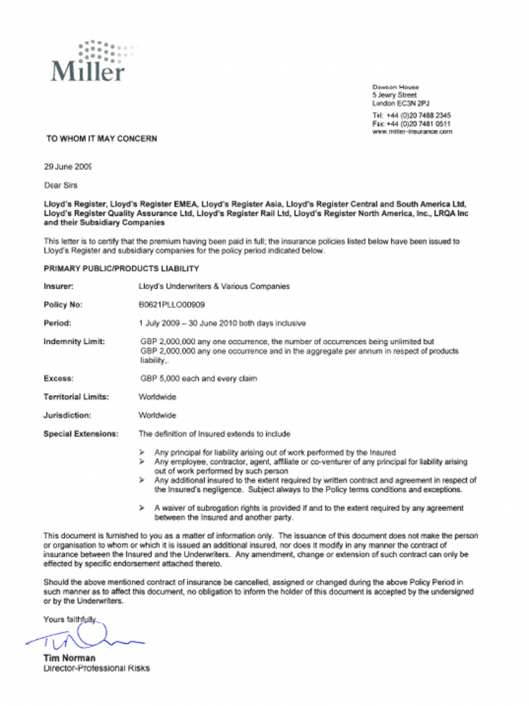 Lloyd's Register Public Liability | PDF