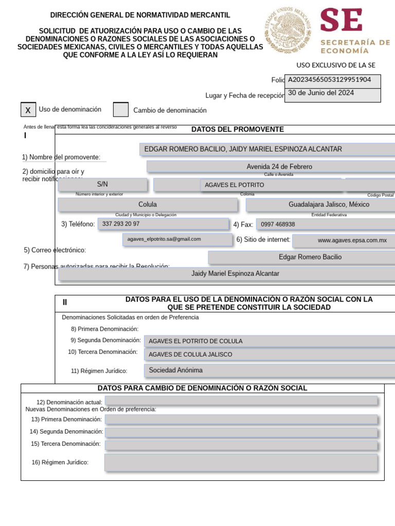 Solicitud de Cambio de Razón Social en México | PDF