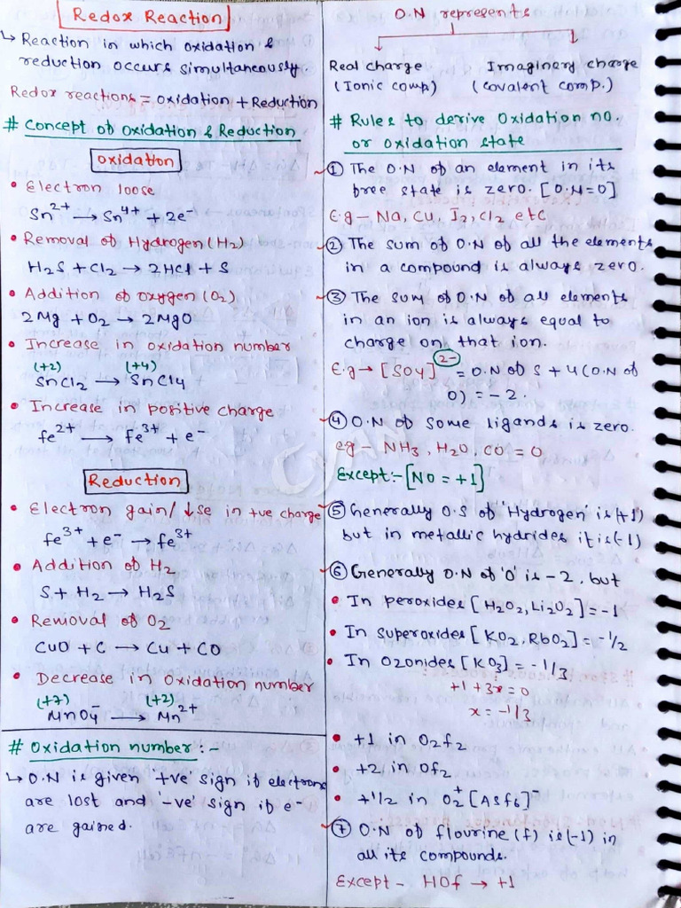 Redox Reaction Short Notes | PDF