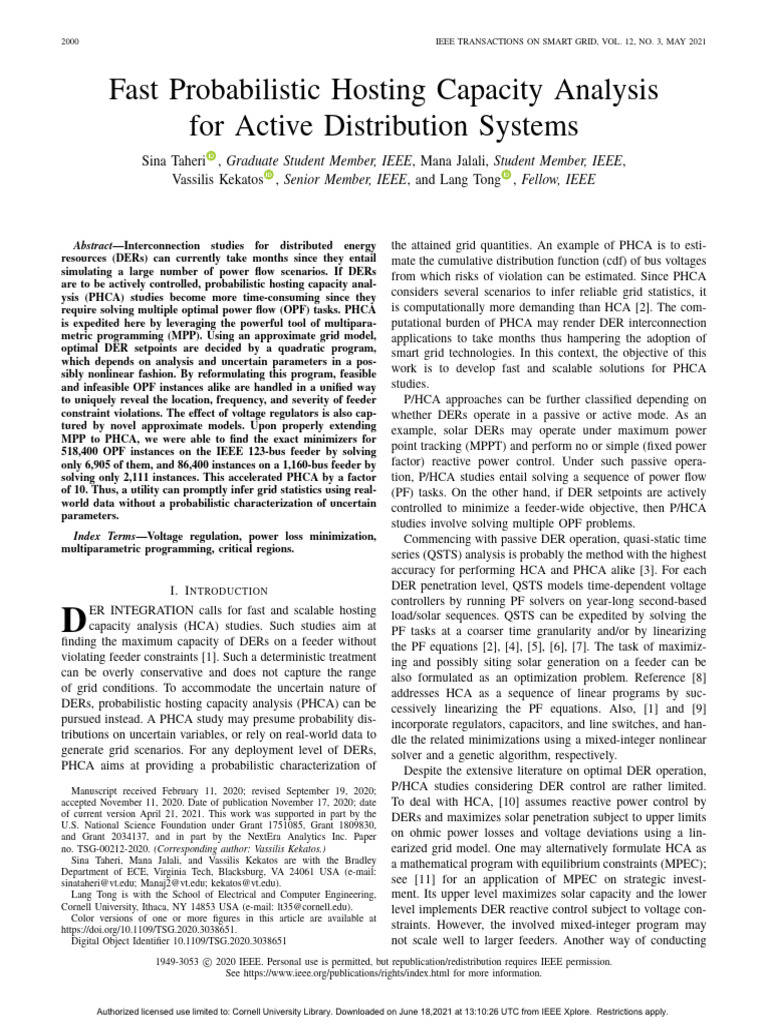 Fast Probabilistic Hosting Capacity Analysis For Active Distribution ...