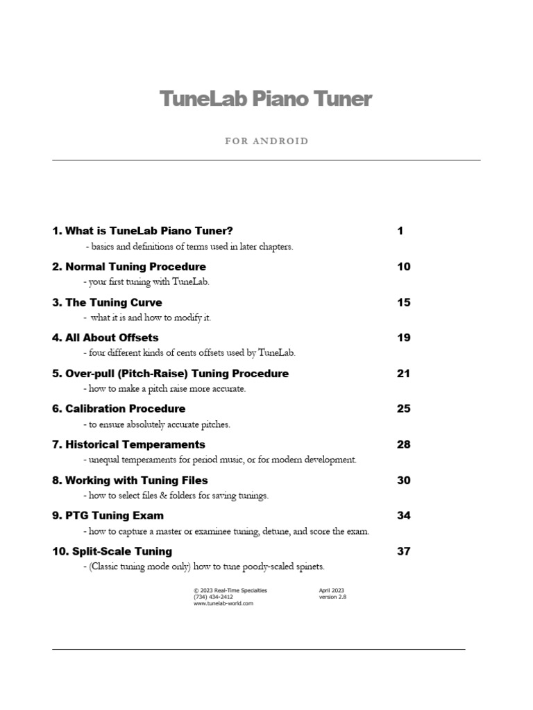 TuneLab Piano Tuner User Guide for Android | PDF | Pitch (Music) | Piano