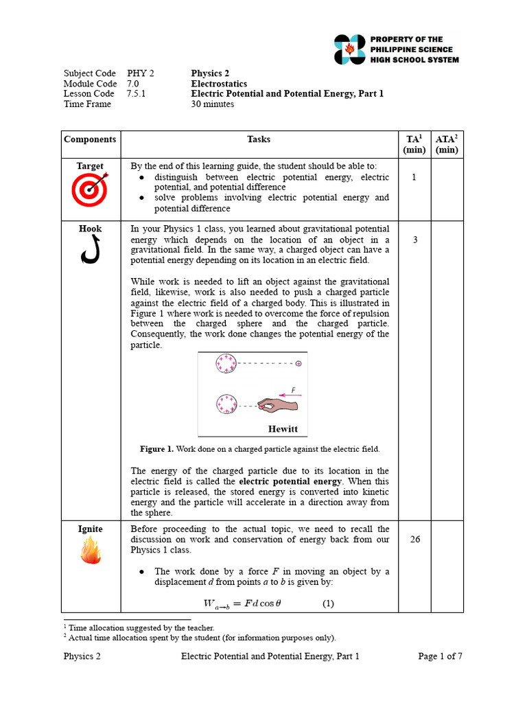 SLG - Phy 2 - Module 7.0 - Lesson 7.5.1 Electric Potential and ...