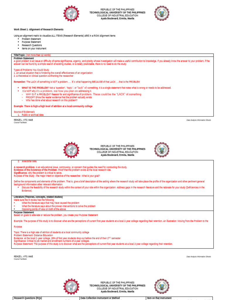 Research Elements Alignment Worksheet | PDF | Evidence | Information