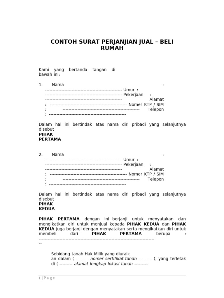 Surat Perjanjian Jual Beli Rumah | PDF