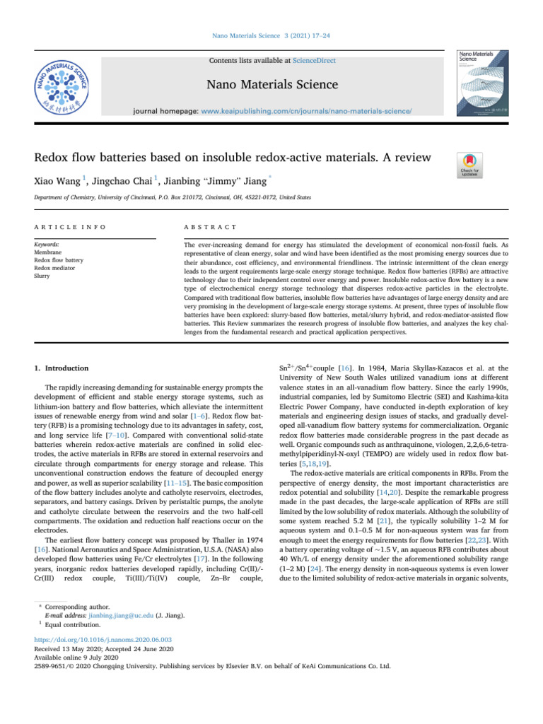 Insoluble Redox Flow Batteries Review | PDF | Lithium Ion Battery ...