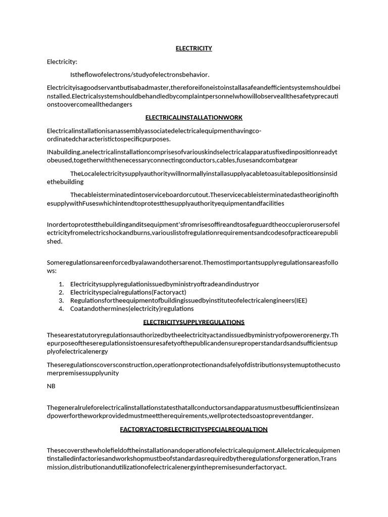 Electricity Installation and Safety Regulations | PDF | Power ...