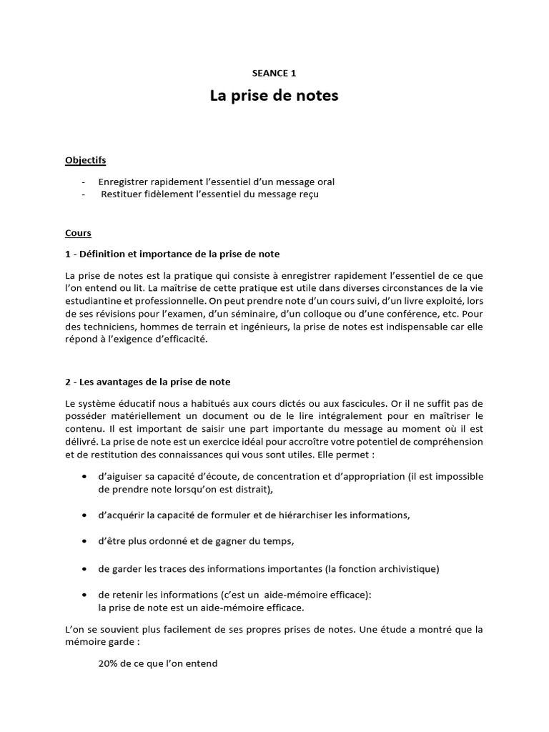 Techniques de Prise de Notes Efficaces | PDF