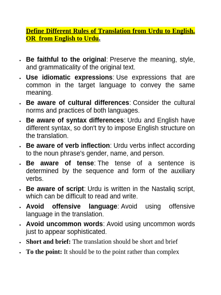Urdu to English Translation Rules | PDF | English Language | Verb