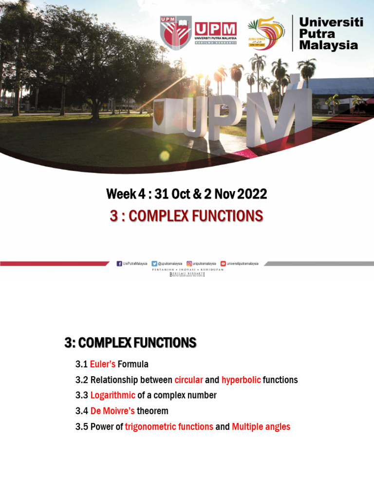 Chap 3 COMPLEX FUNCTIONS (S - Week 4 31 Oct 2022) | PDF | Trigonometric ...