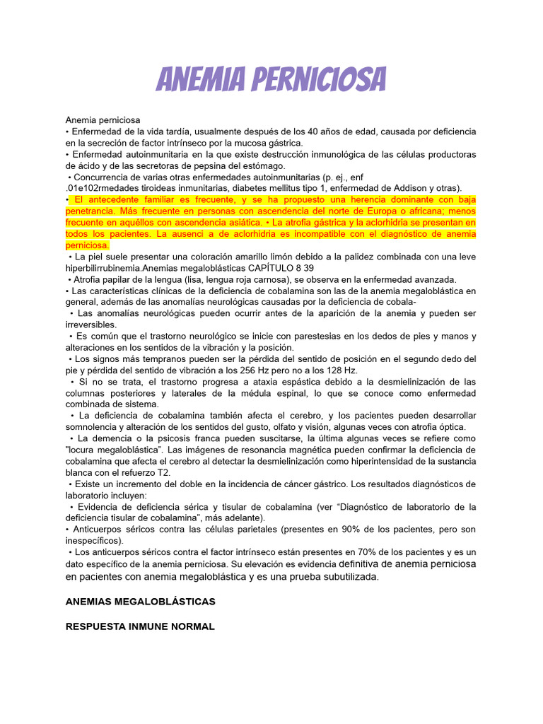 Anemia Perniciosa | PDF | Especialidades Medicas | Enfermedades y ...