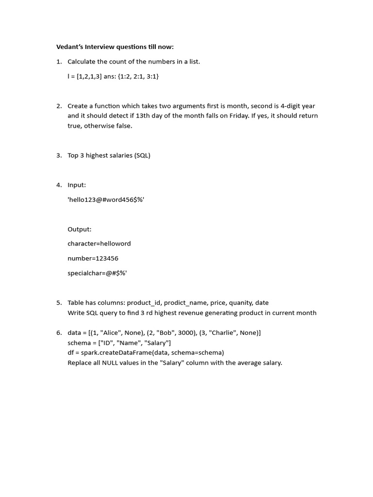Vedant's Coding Interview Questions | PDF