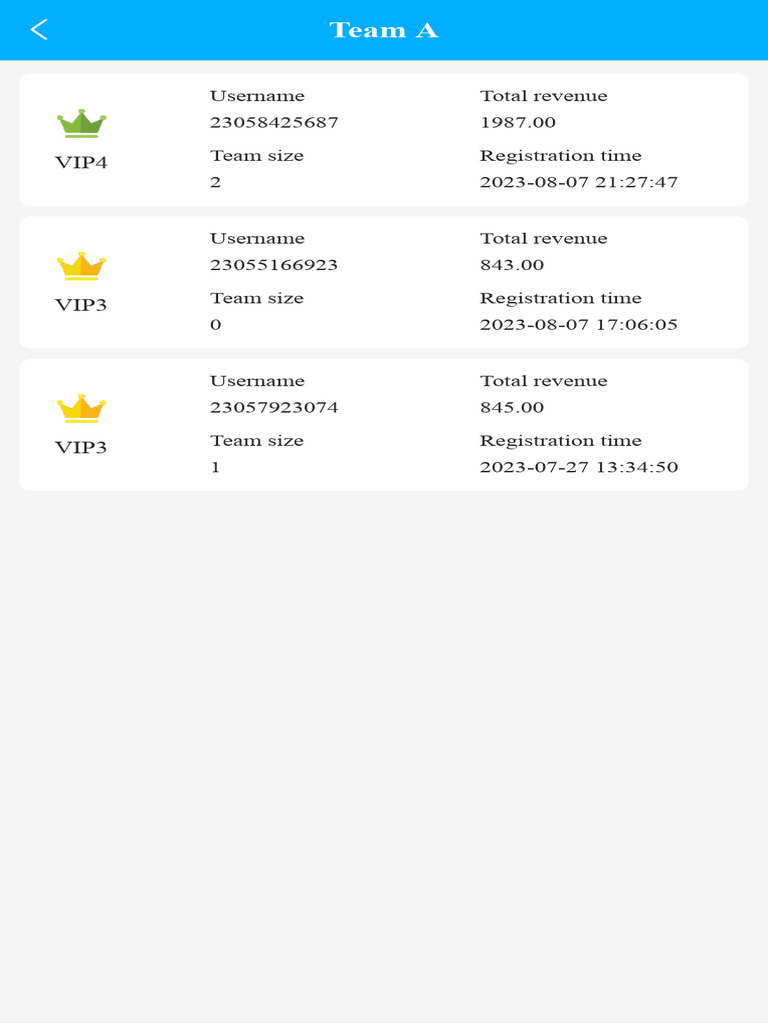 VIP User Revenue and Team Data | PDF