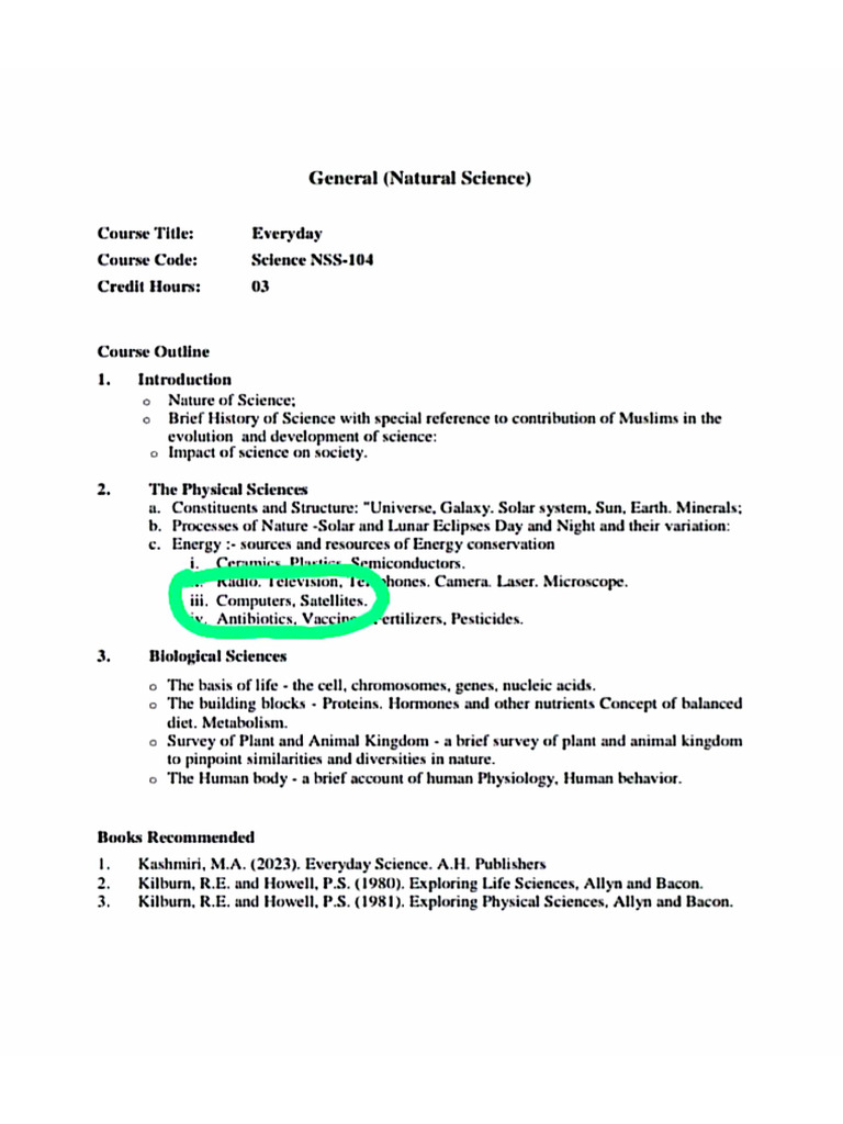NSS-104 Outline+2024 Past Paper (S.N) | PDF