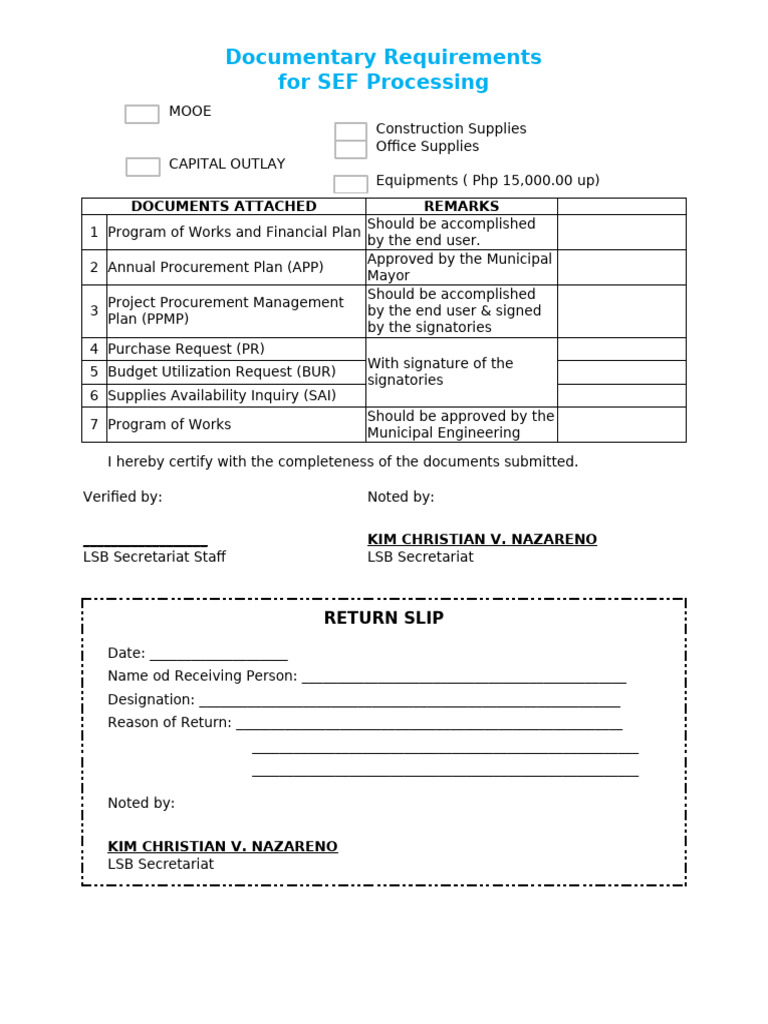 SEF PROCESSING DOCS CY 2024new (AutoRecovered) | PDF