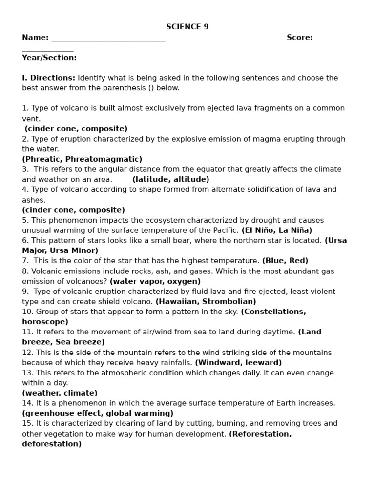 SCIENCEEEE 9. LONG TEST 23 24docx | PDF | Volcano | Types Of Volcanic ...