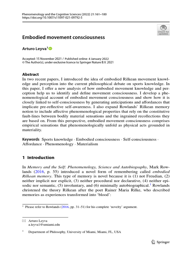 Embodied movement consciousness具身运动意识 | PDF | Consciousness ...
