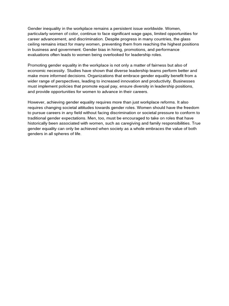 Promoting Gender Equality in the Workplace | PDF