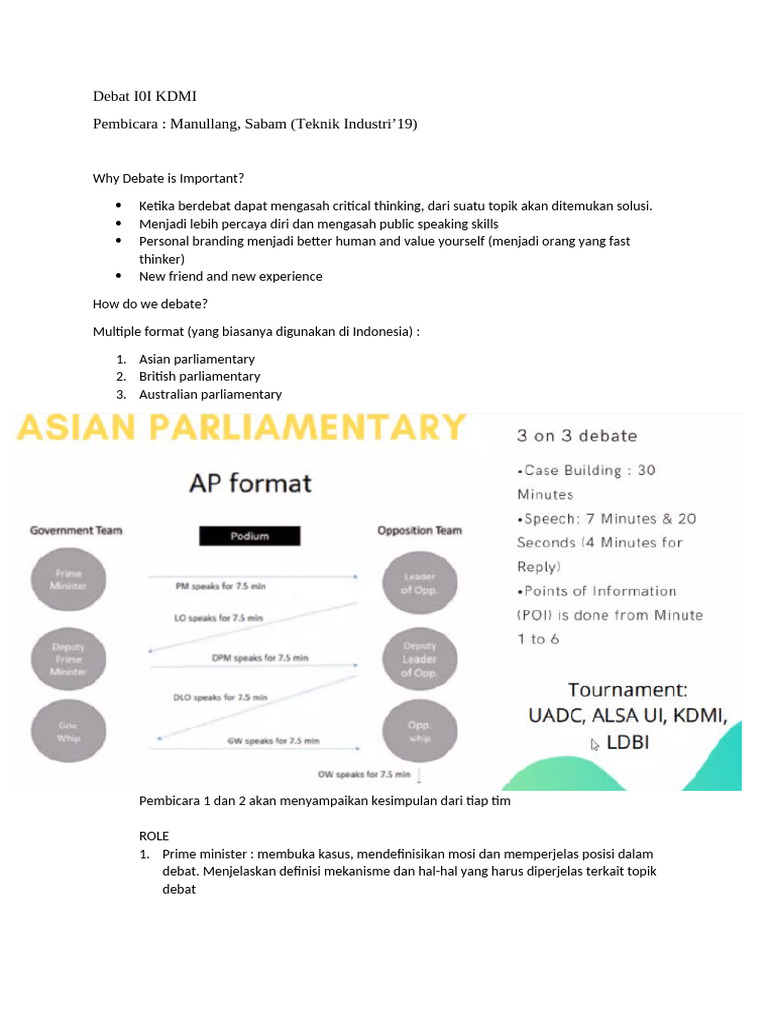 Format dan Peran dalam Debat KDMI | PDF