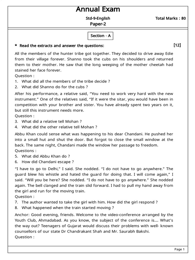 Std 9 English Exam Paper Analysis | PDF